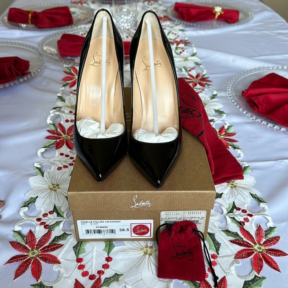 Christian Louboutin Pigalle Follies 100 patent in Black size 38.5